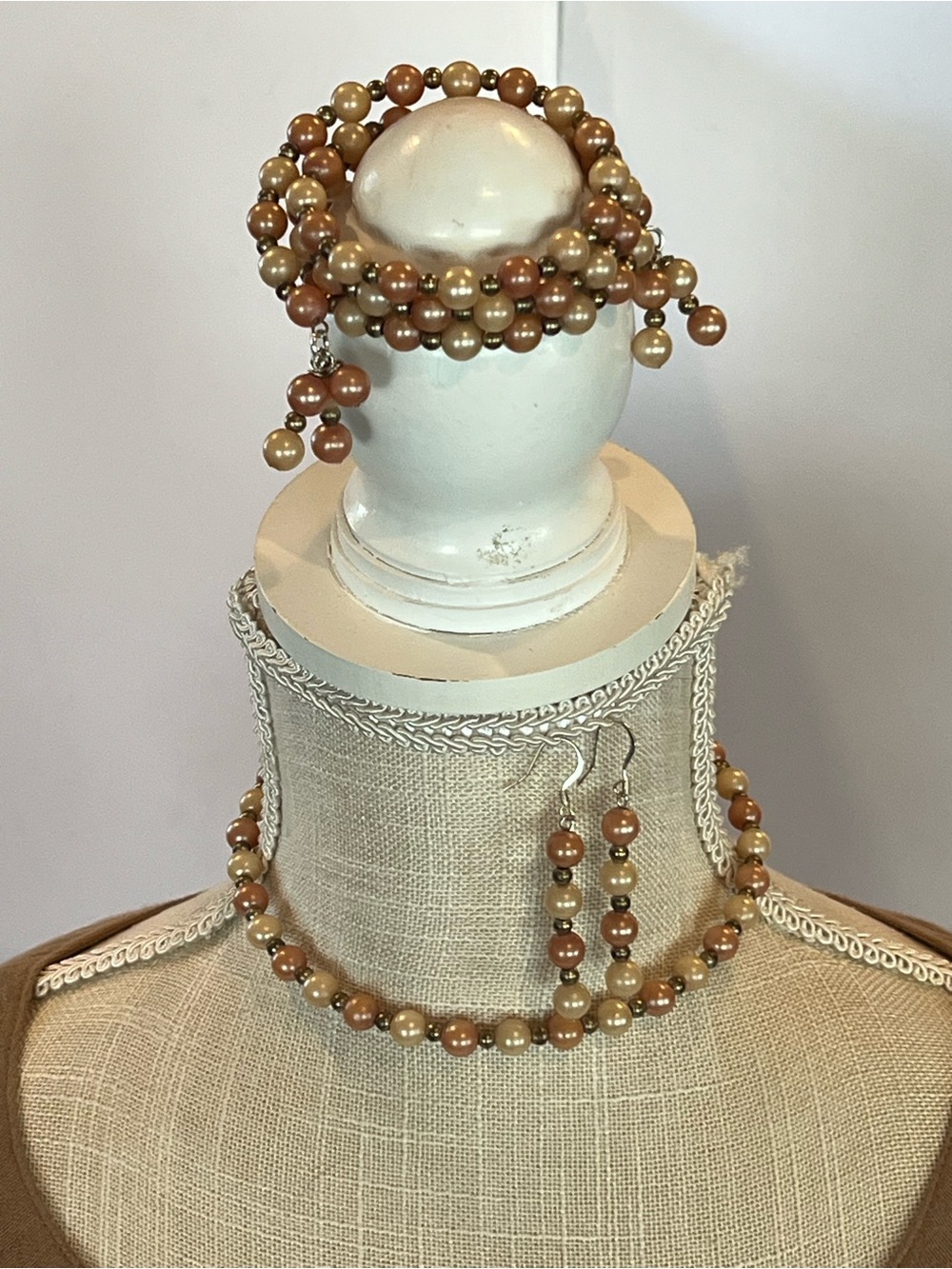 Pearl Bead Necklace, Bracelet & Earring Set